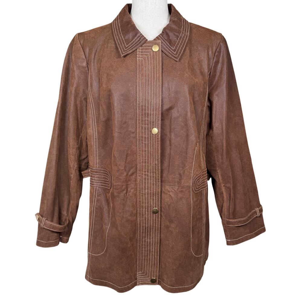 BRADLEY Bayou Leather Jacket Brown Women Size 1X Vintage 90s Satin Lined Western